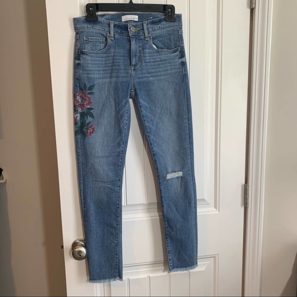 LOFT Modern Floral Painted skinny crop jeans sz 25/ 0